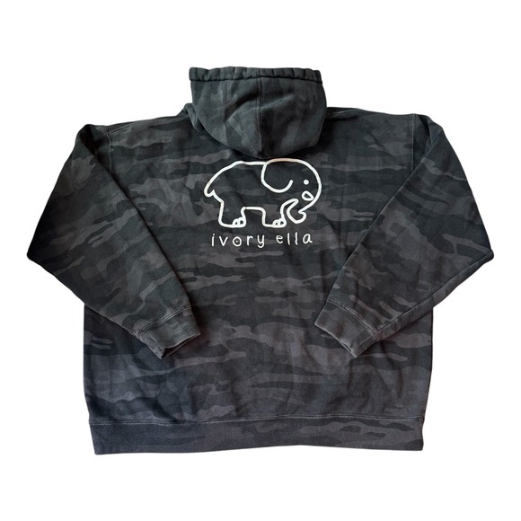 Ivory Ella Black Camo Logo Hoodie Save The Elephants Graphic Pullover XL Retired - Picture 3 of 4